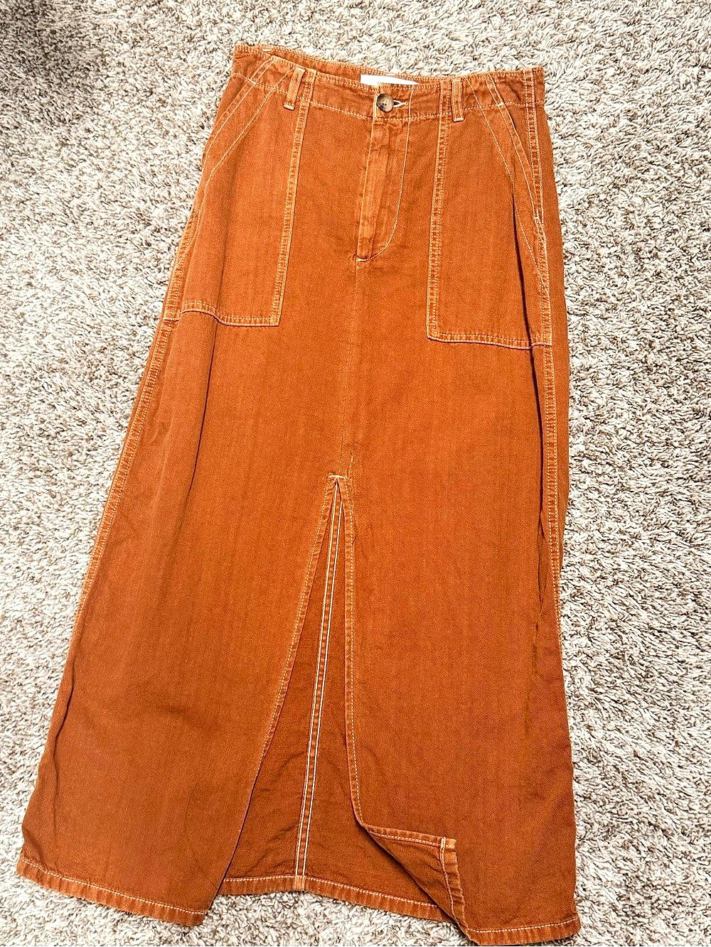 Zara Woman Premium Denim Collection Cotton Linen Midi Skirt Brown Like New